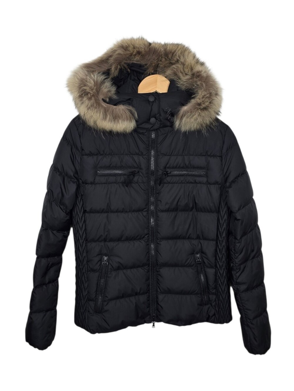 Bogner Fire + Ice Down Ski Jacket Removable Real Fur Trim Hood Black Women's 8